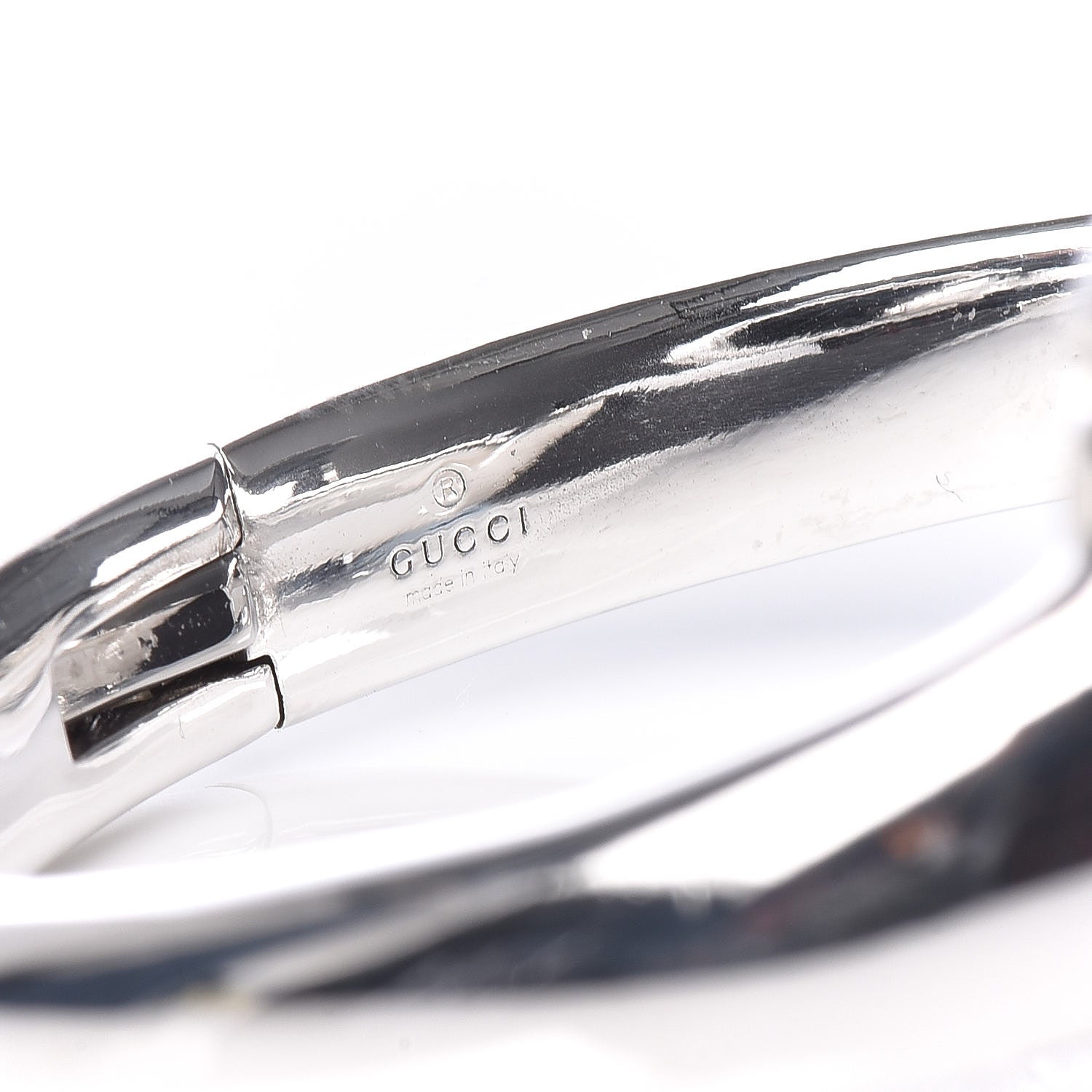 Gucci Sterling Silver Black Horn Horsebit Bangle Bracelet 4 of 4