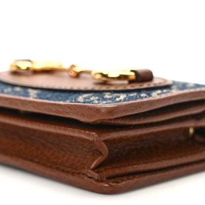 Gucci New Denim GG Monogram Dollar Calfskin Horsebit 1955 Card Case Wallet Blue Tea Cuir Epilog 8 of 9
