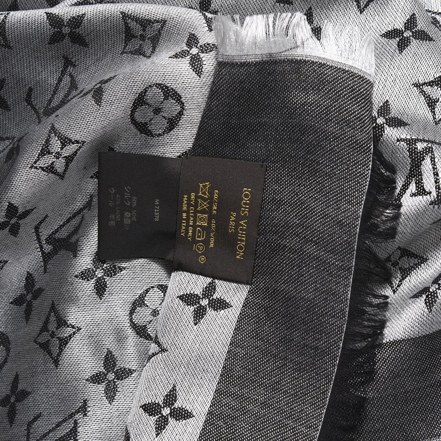 Wool Silk Monogram Denim Shawl Black