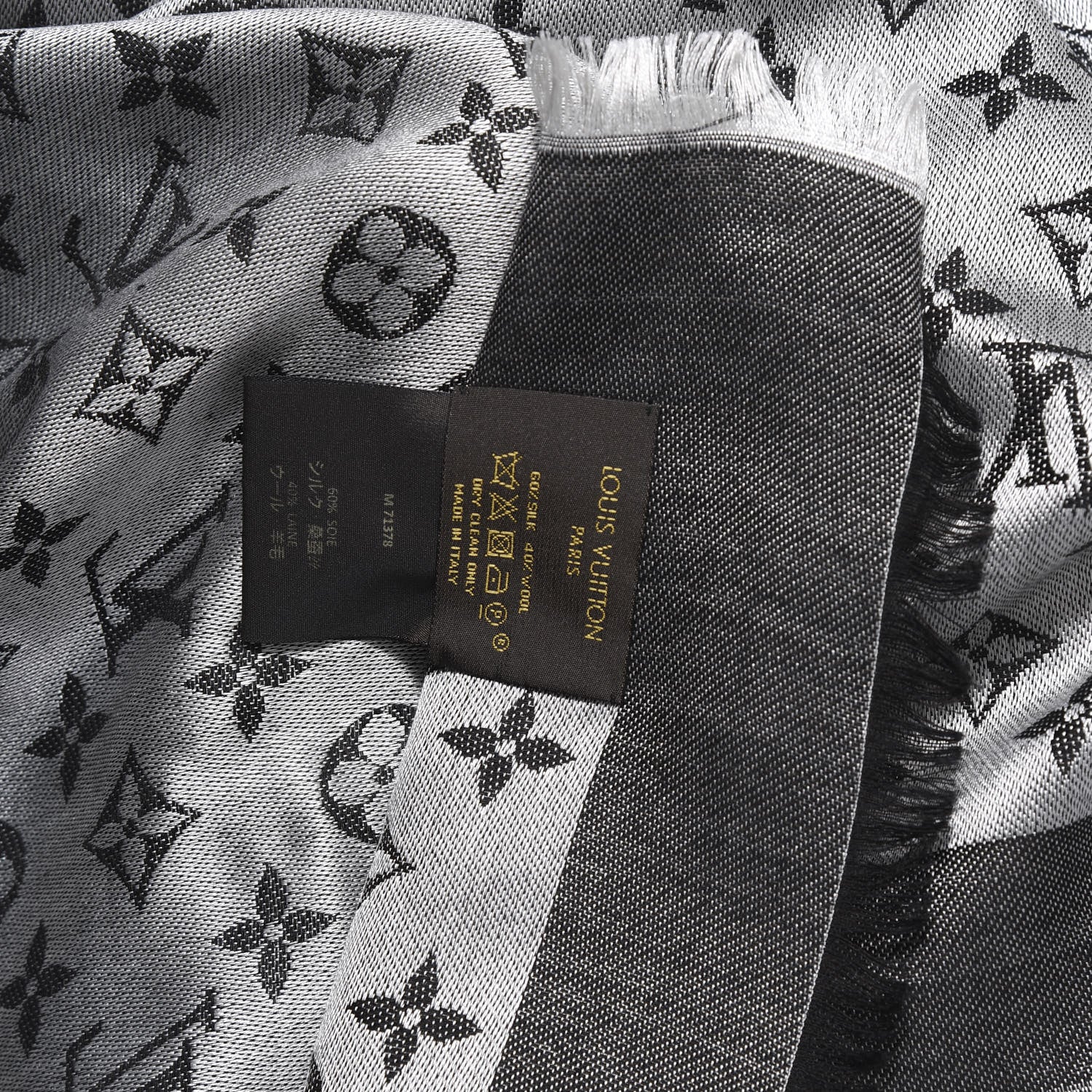 Louis Vuitton Wool Silk Monogram Denim Shawl Black 3 of 3