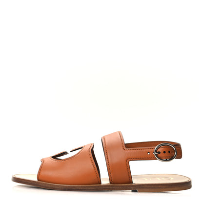Gucci Cosmos Softy Calfskin Interlocking G Cut Out Mens Sandal 12 Harness Brown 1 of 8