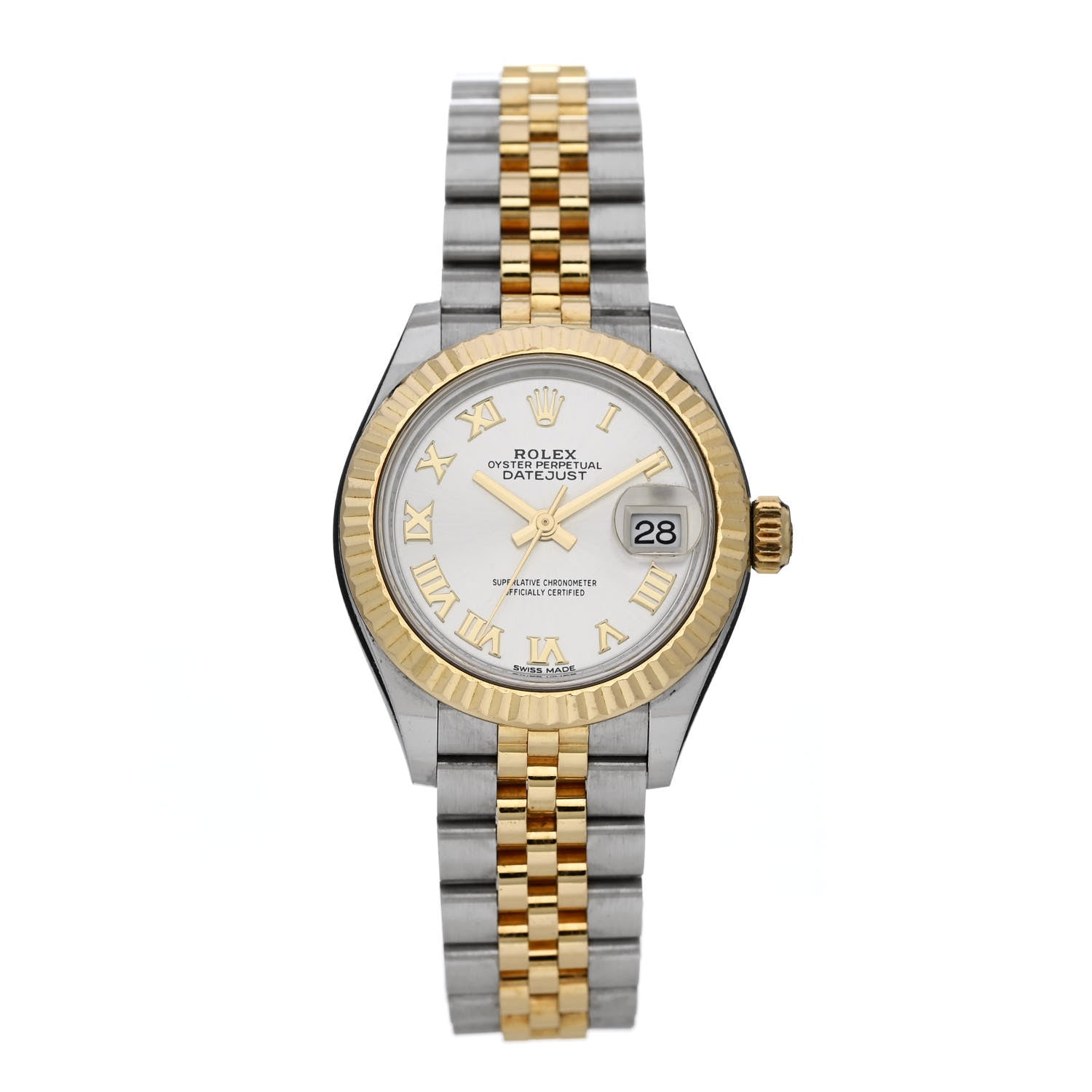 Rolex Stainless Steel 18K Yellow Gold 28mm Oyster Perpetual Datejust Watch Silver Roman 279173 1 of 4