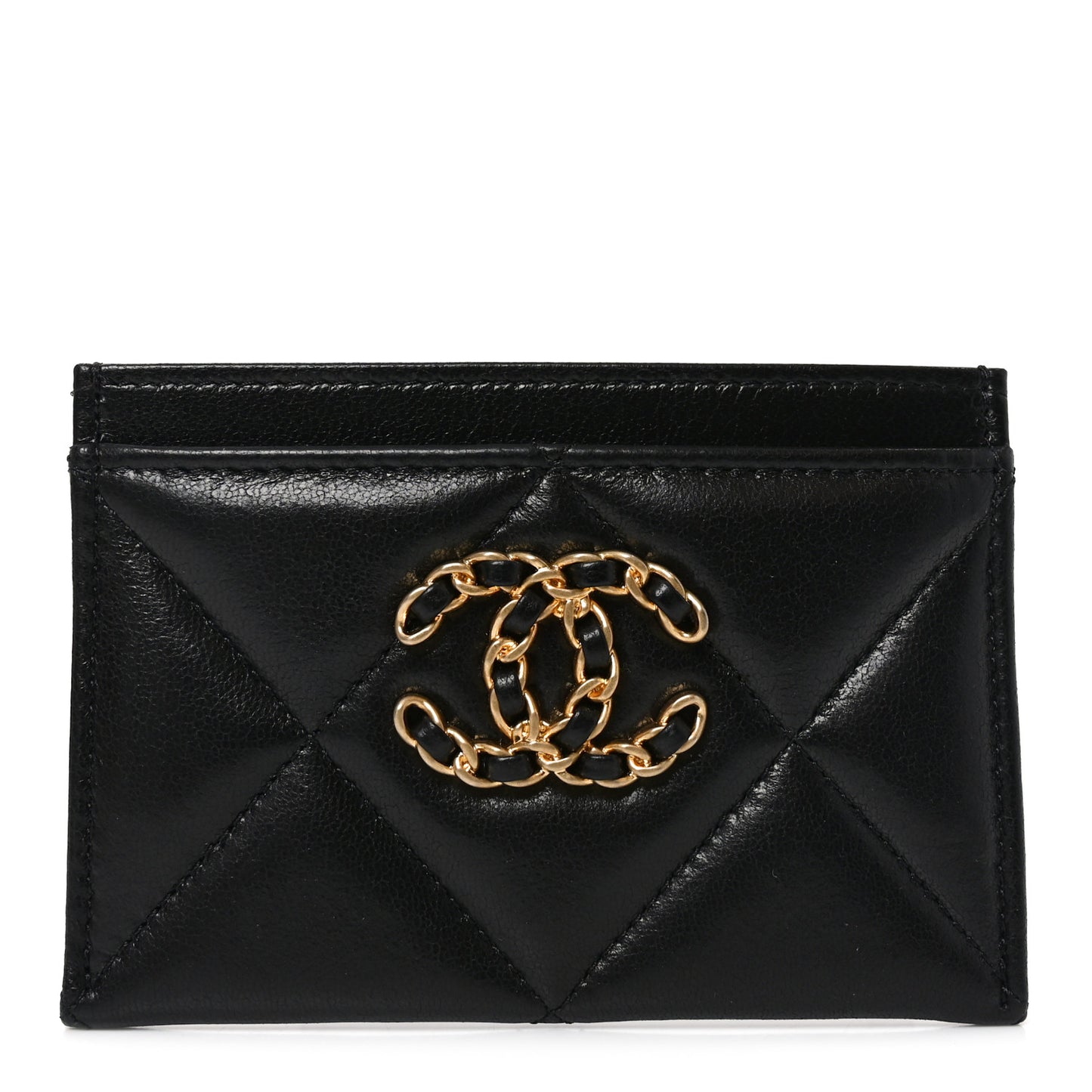 Lambskin Quilted Chanel 19 Card Holder Black