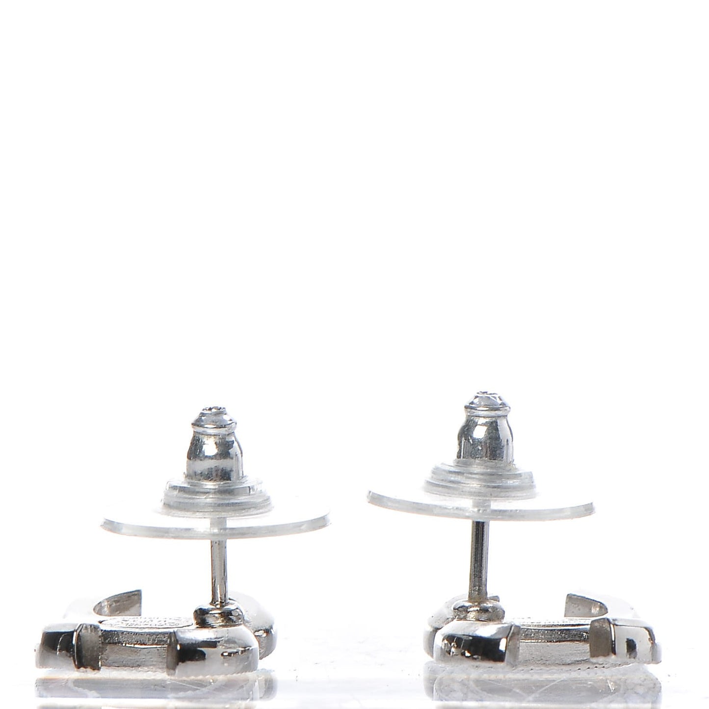 Enamel Crystal CC Earrings Silver Pink