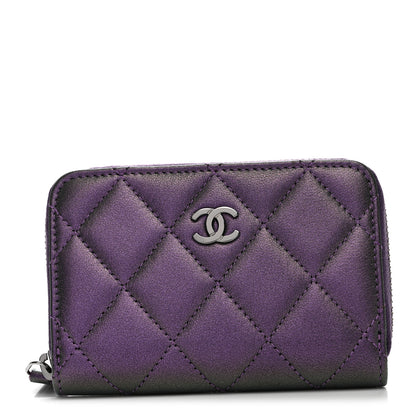 Chanel Metallic Lambskin Quilted Zip Around Coin Purse Wallet Dark Purple 1 of 8
