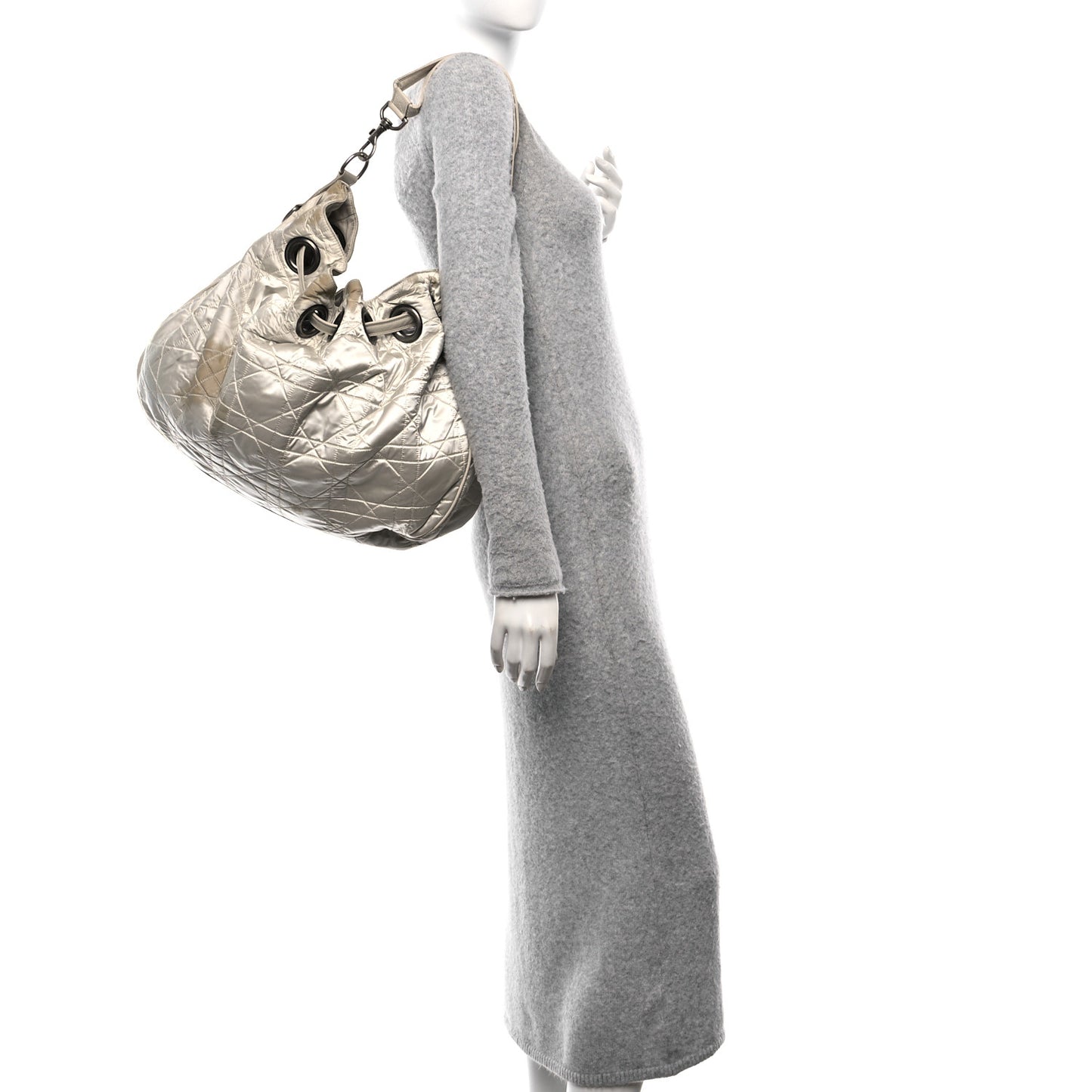 Nylon Cannage Drawstring Bag White