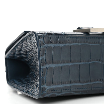 Balenciaga Shiny Calfskin Crocodile Embossed Hourglass Top Handle Bag XS Denim Blue 11 of 12