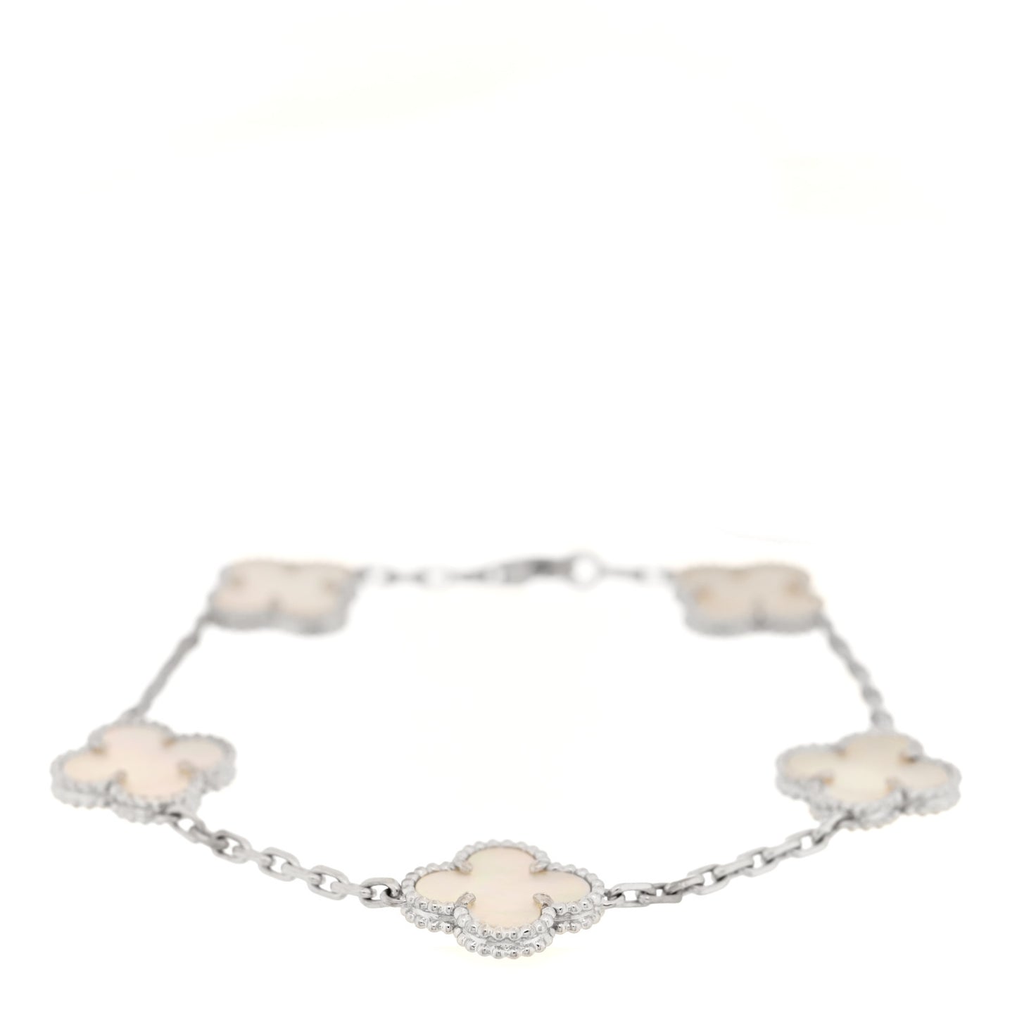 VAN CLEEF &amp; ARPELS 18K White Gold Mother of Pearl 5 Motifs Vintage Alhambra Bracelet