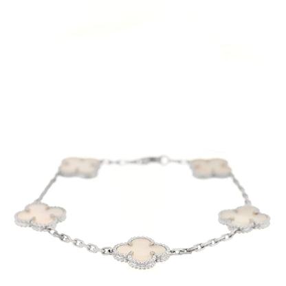 Van Cleef & Arpels VAN CLEEF &amp; ARPELS 18K White Gold Mother of Pearl 5 Motifs Vintage Alhambra Bracelet 1 of 3