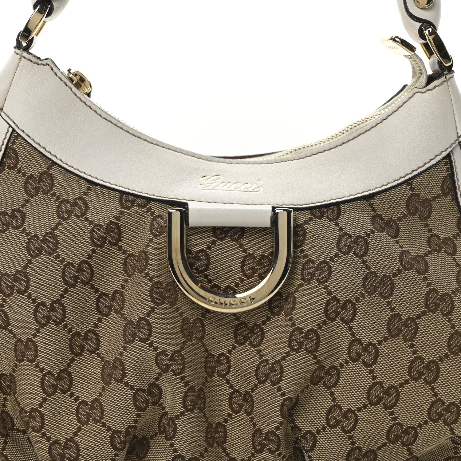 Gucci Monogram Medium D Gold Ring Hobo White 8 of 10