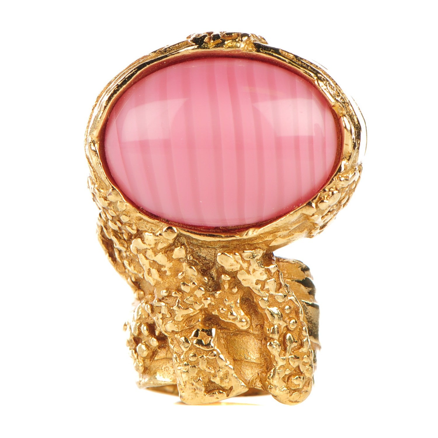 Saint Laurent Glass Cabochon Arty Ovale Ring 4.5 Gold Pink 1 of 4