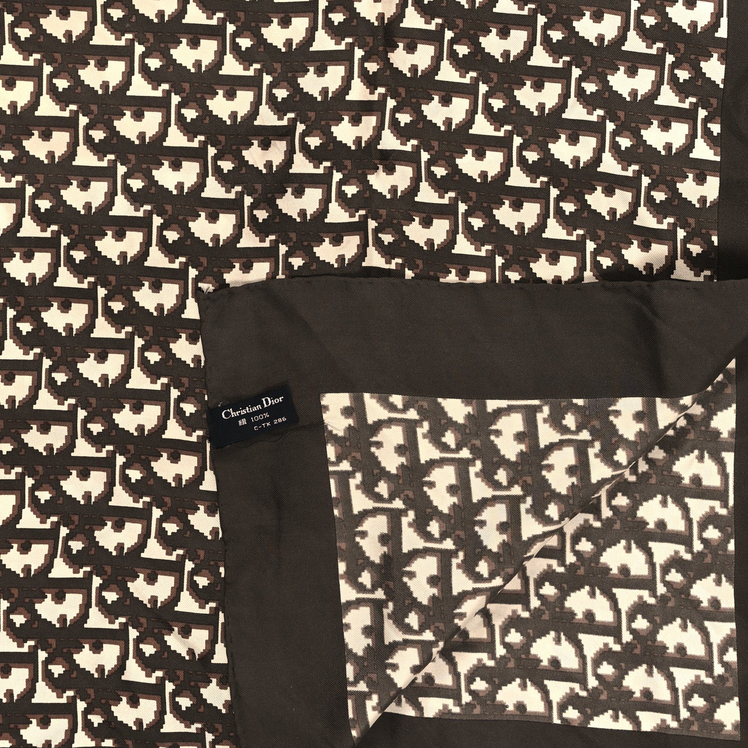 Christian Dior Silk Monogram Scarf Brown 3 of 3
