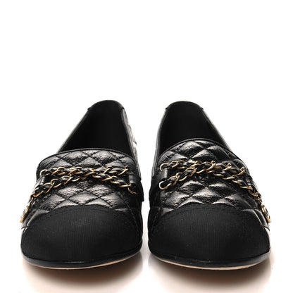 Chanel Grosgrain Glazed Lambskin Quilted Chain Loafers 37 Black 2 of 8