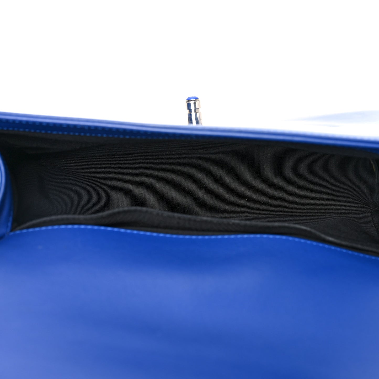Patent Calfskin Quilted New Medium Plexiglass Boy Flap Blue
