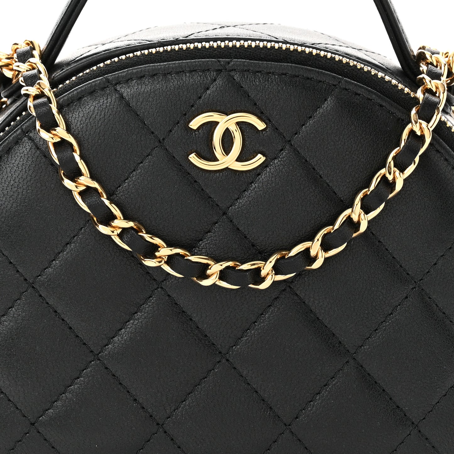 Lambskin Quilted Chic Riviera Top Handle Vanity Case Black
