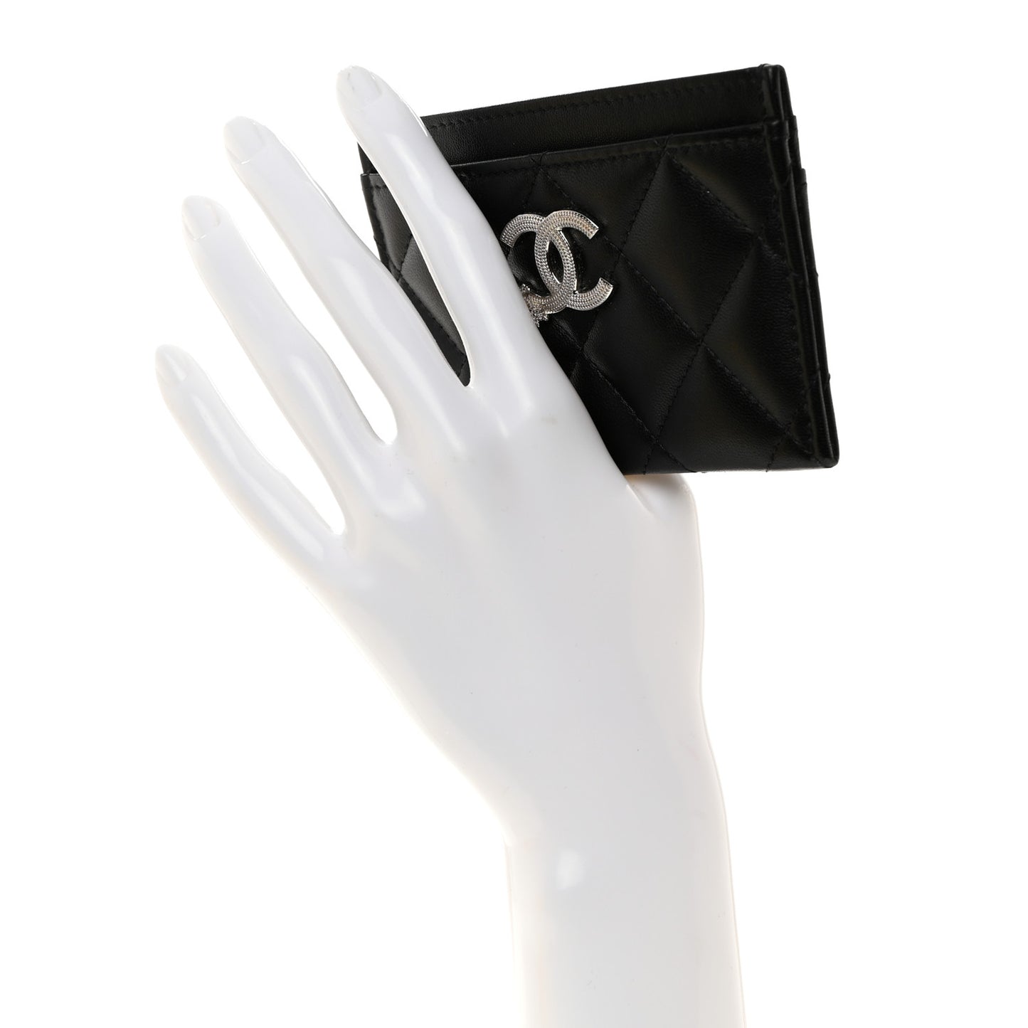 Lambskin Crystal Quilted Studded CC Card Holder Black