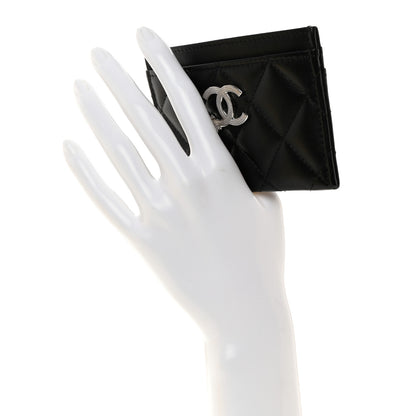 Chanel Lambskin Crystal Quilted Studded CC Card Holder Black 2 of 7
