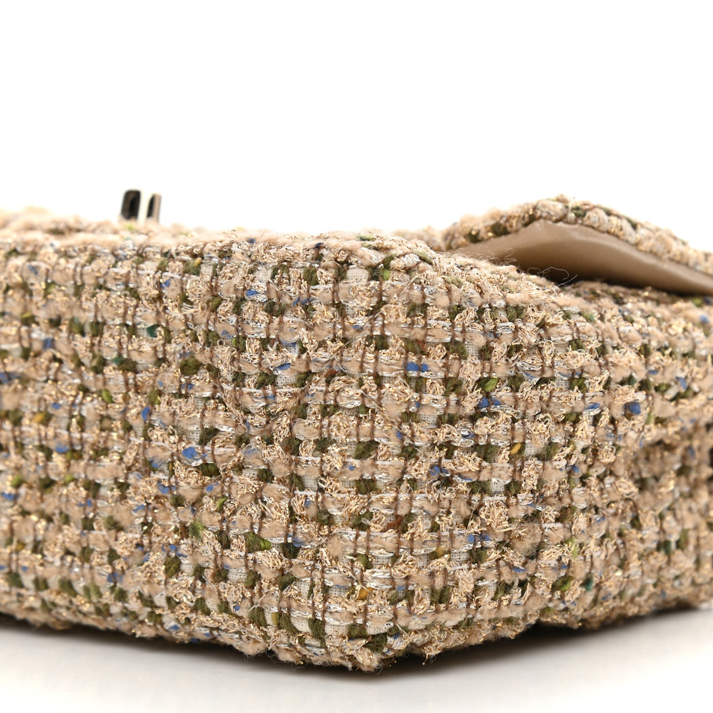 Tweed Quilted Mini Rectangular Flap Beige