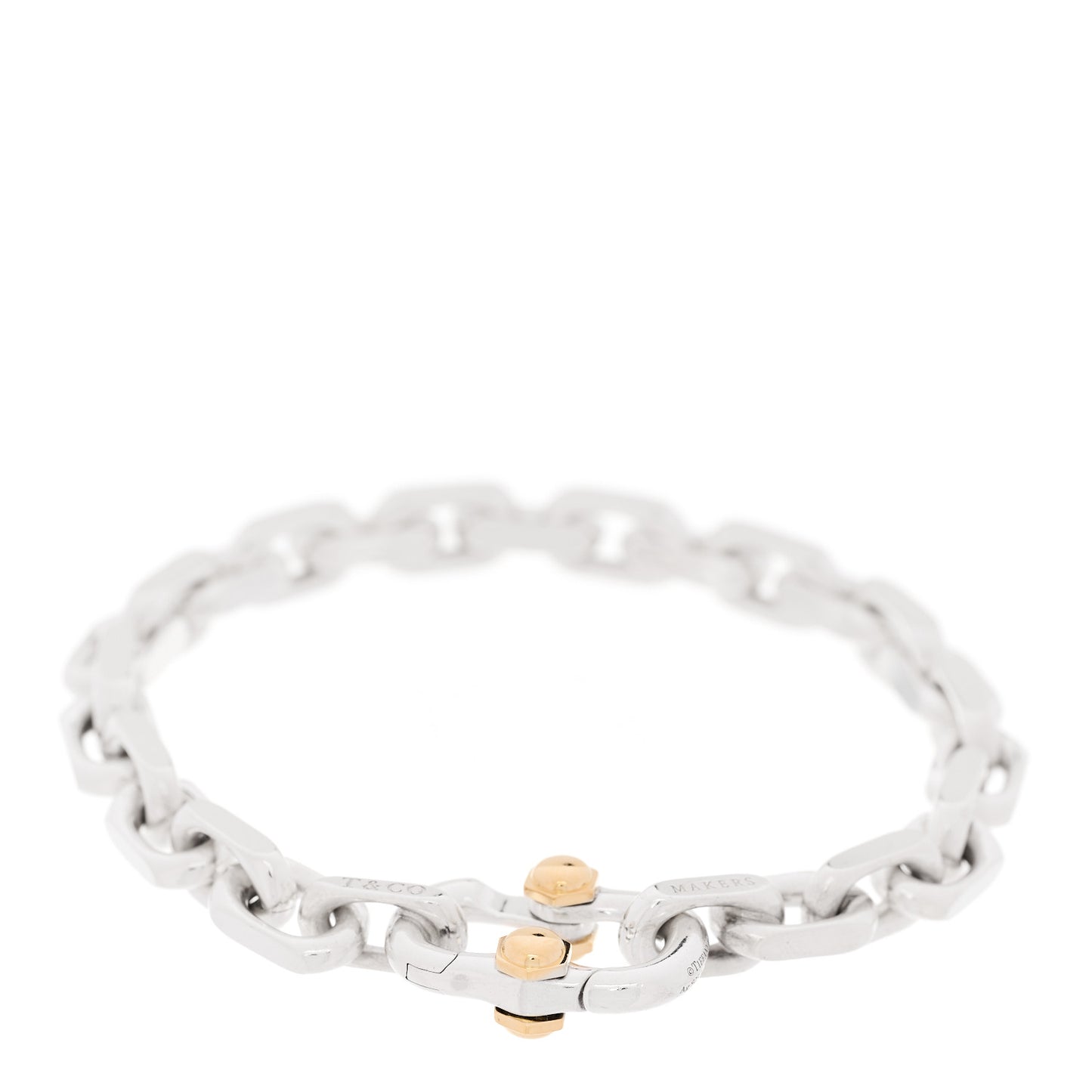 Sterling Silver 18K Yellow Gold Wide Makers Chain Link Bracelet