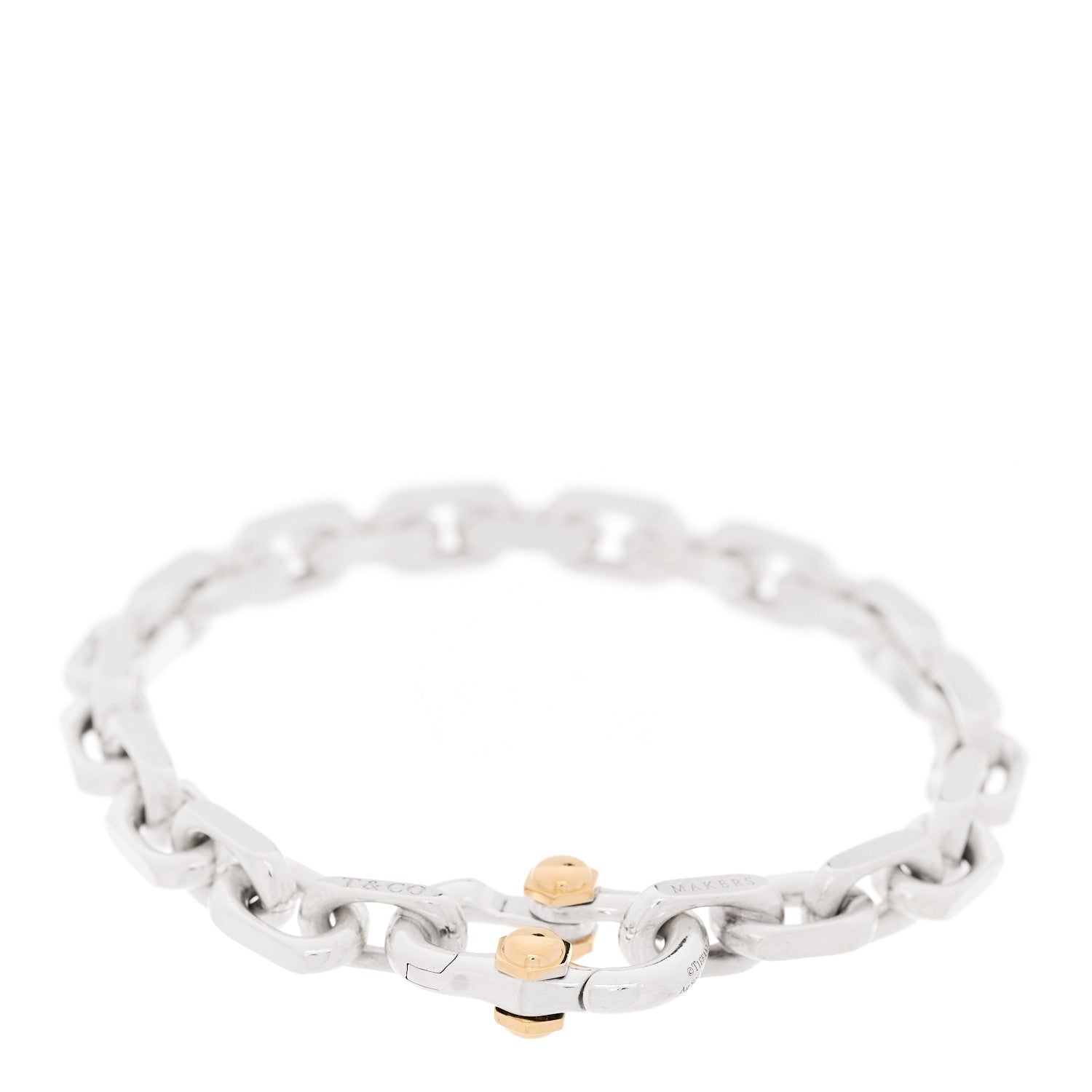 Tiffany Sterling Silver 18K Yellow Gold Wide Makers Chain Link Bracelet 3 of 6