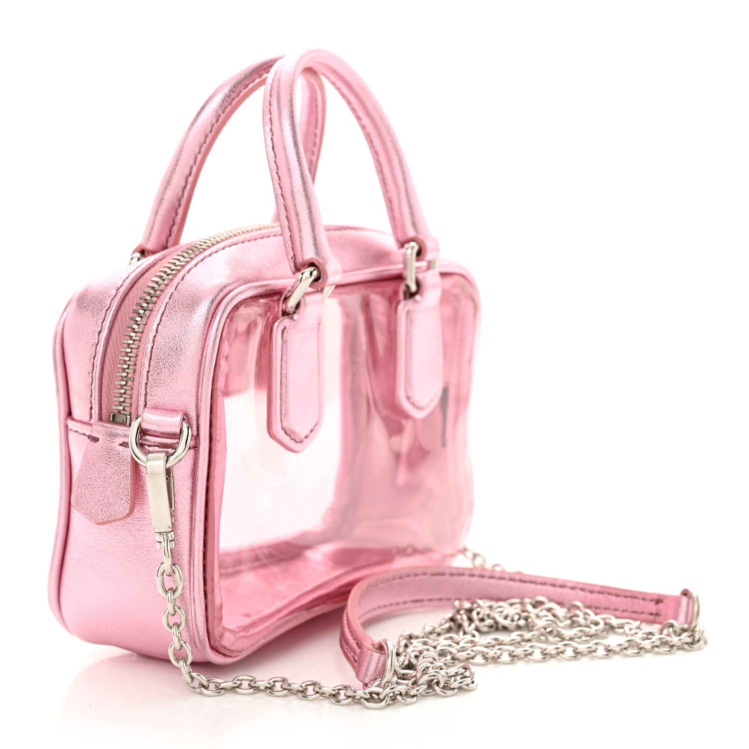 Miu Miu Metallic Nappa Plexi Vinyl Mini Top Handle Crossbody Rosa Mordore 3 of 10