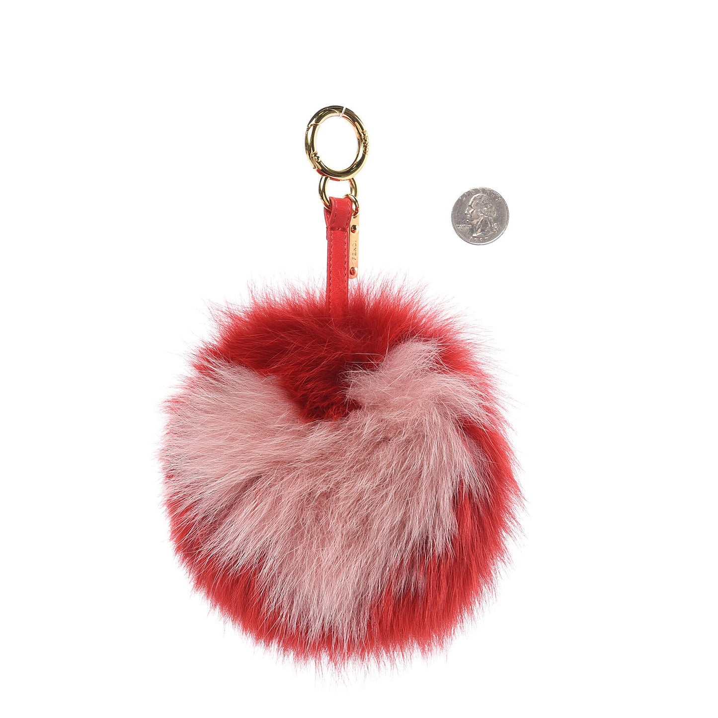 Fox Fur Shiny Nappa Heart Pom Pom Bag Charm Rosso Rosa