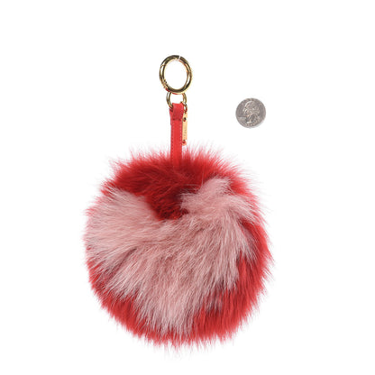 Fendi Fox Fur Shiny Nappa Heart Pom Pom Bag Charm Rosso Rosa 2 of 4