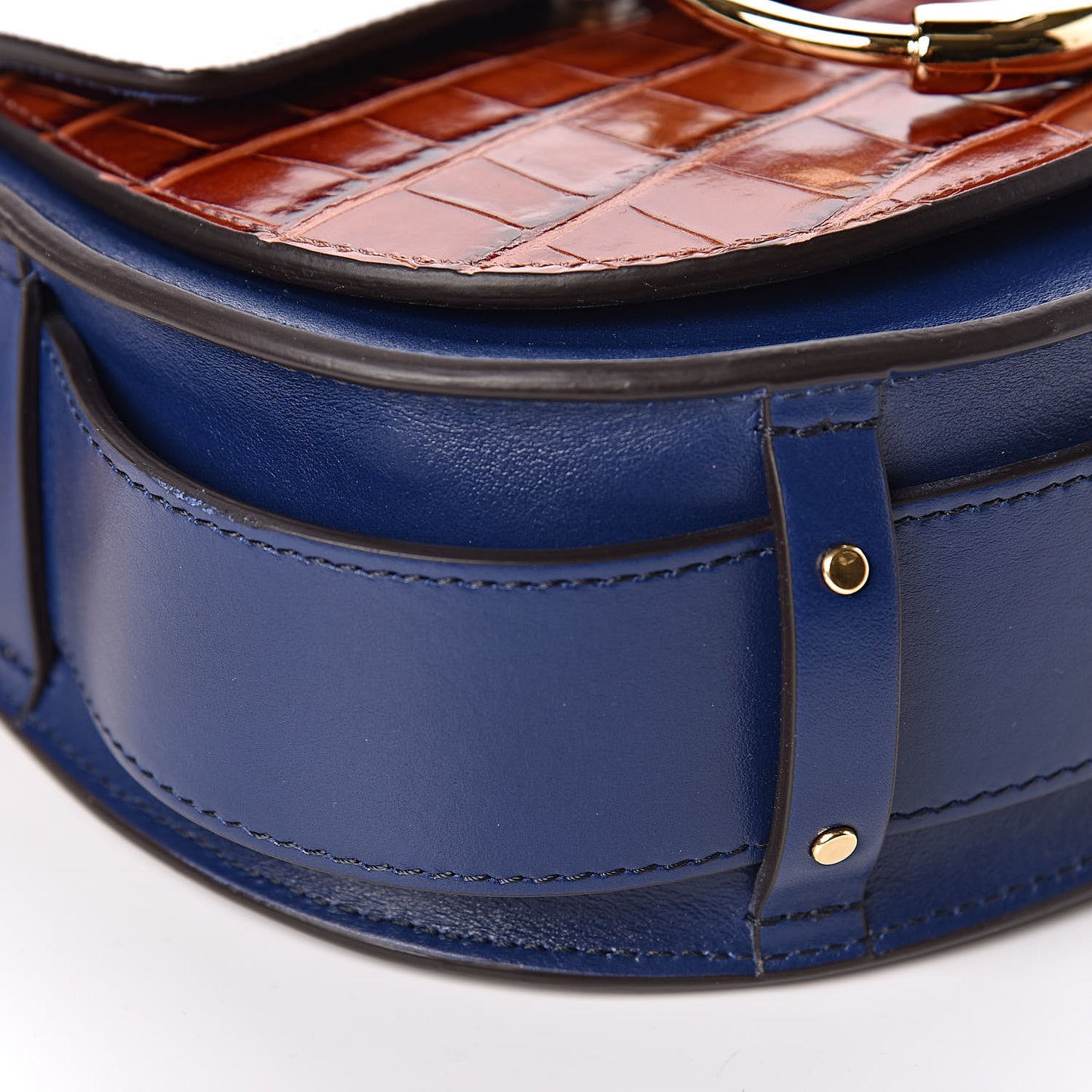Shiny Calfskin Crocodile Embossed Small Tess Bag Blue Brown