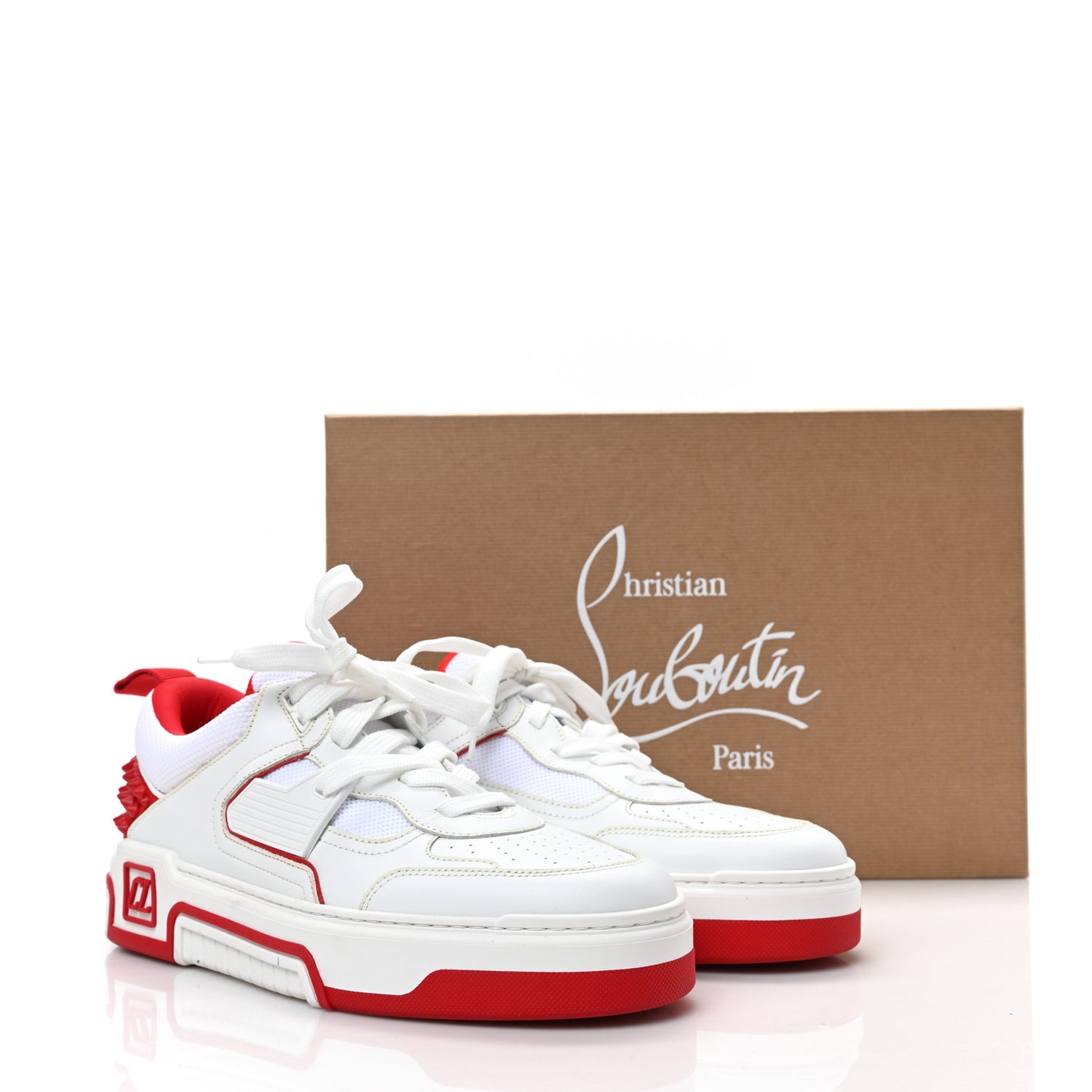 Calfskin Suede Nappa Mens Astroloubi Basketball Sneakers 42.5 White Red