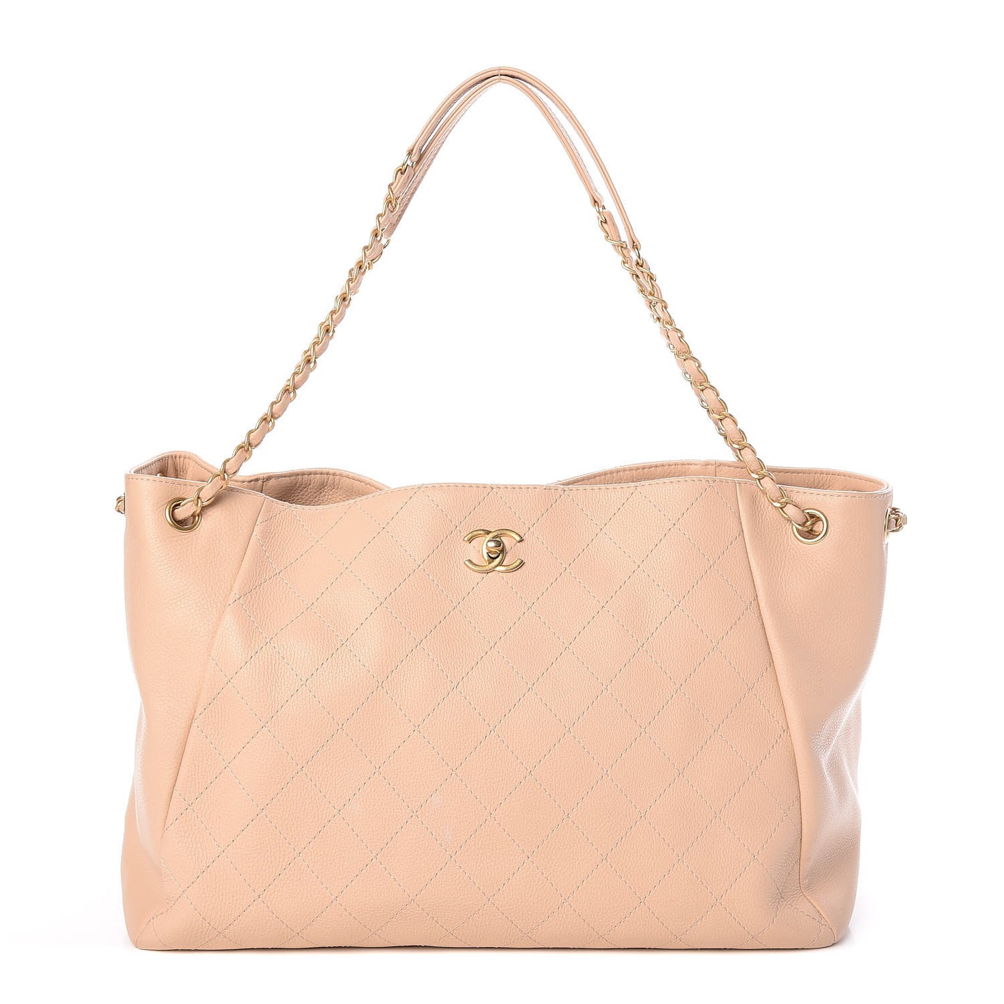 Grained Calfskin Stitched Supple Rock Shopping Tote Beige