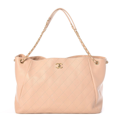 Chanel Grained Calfskin Stitched Supple Rock Shopping Tote Beige 1 of 10