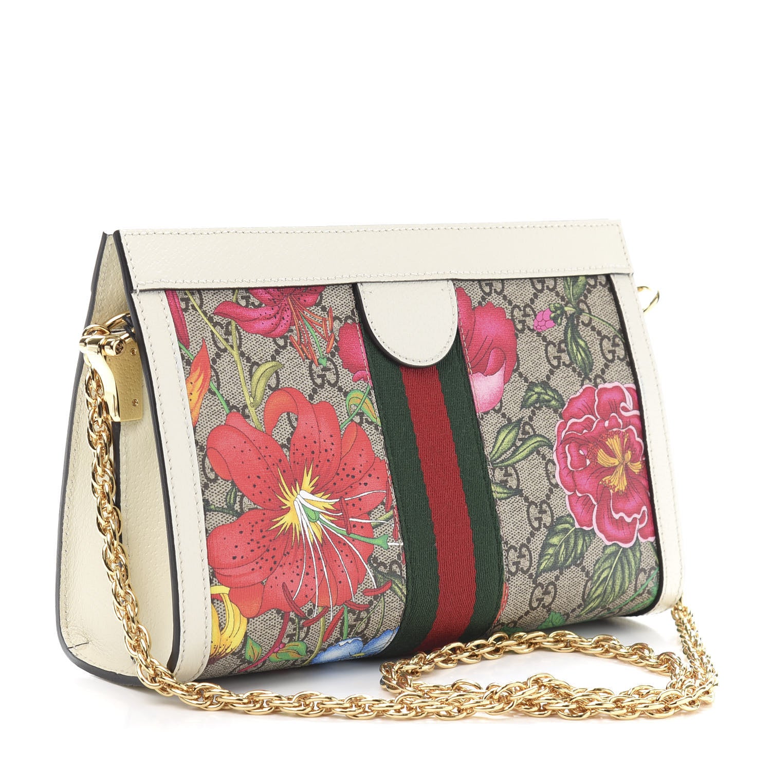 Gucci GG Supreme Monogram Flora Web Small Ophidia Chain Shoulder Bag White 3 of 12