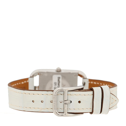 Hermes Stainless Steel Alligator Diamond Bezel Mother of Pearl 23mm Cape Cod Quartz Watch Blanc 3 of 5