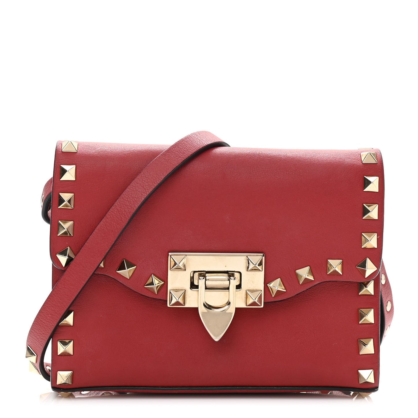 Vitello Mini Rockstud Flip Lock Crossbody Bag Red