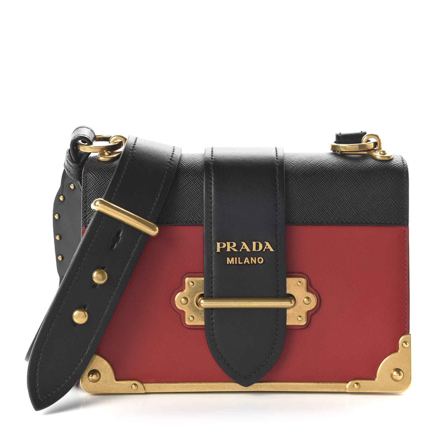 Prada City Calfskin Saffiano Cahier Bag Fuoco Black 1 of 9