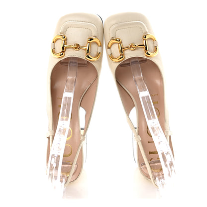 Gucci Malaga Kid Horsebit 75mm Slingback Pumps 36.5 Mystic White 2 of 8