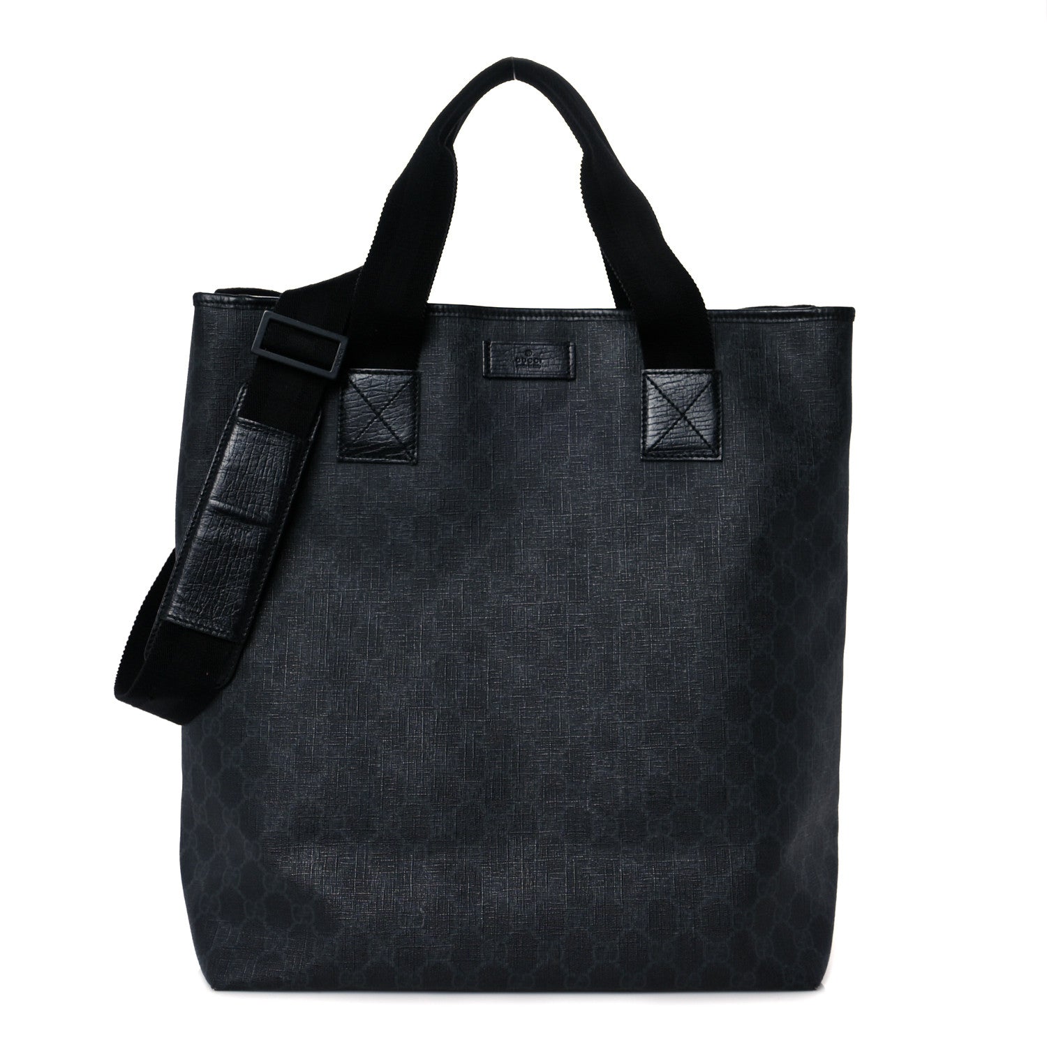 Gucci GG Supreme Monogram Web Handle Vertical Tote Black Grey 1 of 11