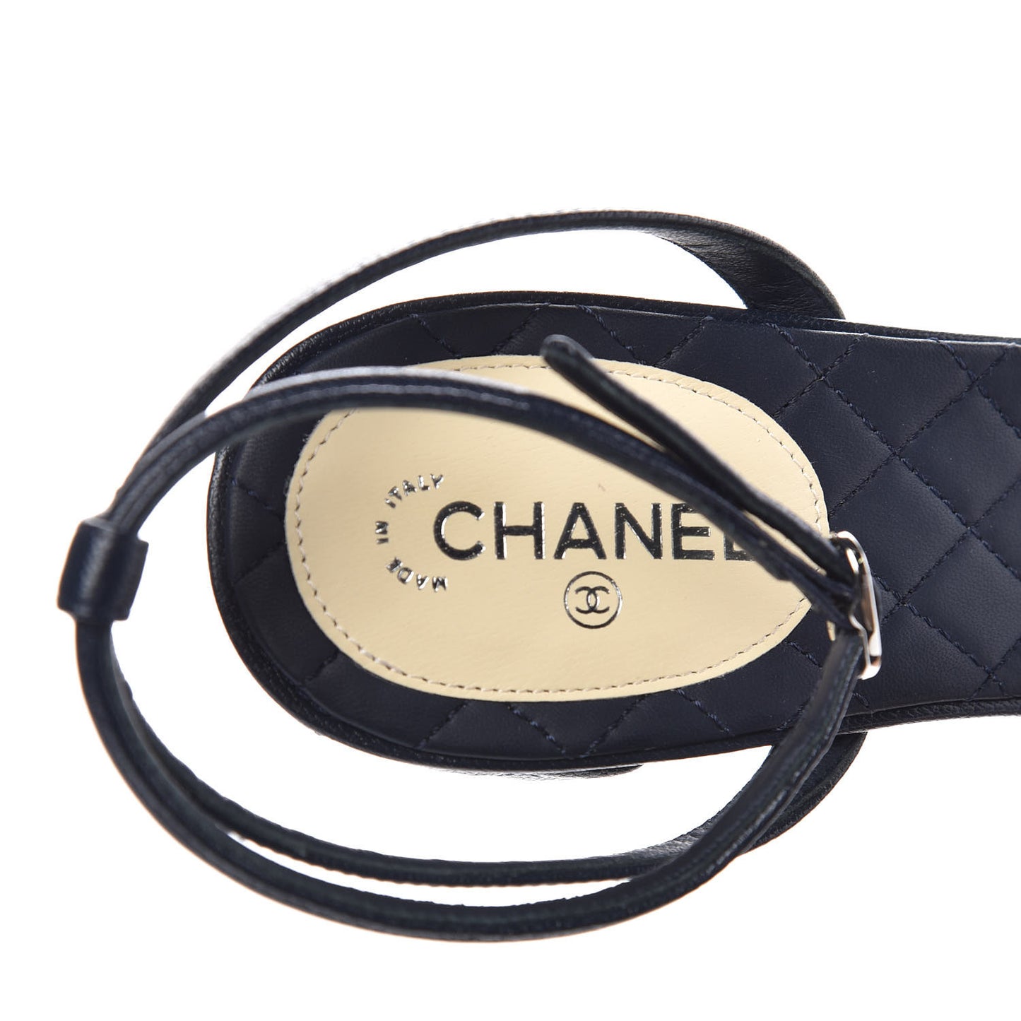 Grained Calfskin Quilted Sandals 38.5 Navy Blue