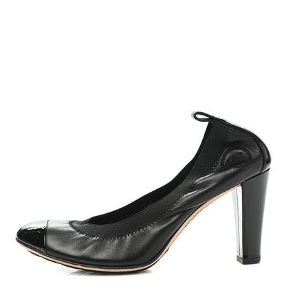 Chanel Lambskin Patent CC Elastic Cap Toe Ballerina Pumps 37 Black 1 of 10