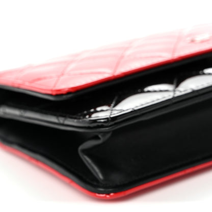 Chanel Patent Quilted Bi-Color Wallet On Chain WOC Red Black 10 of 12