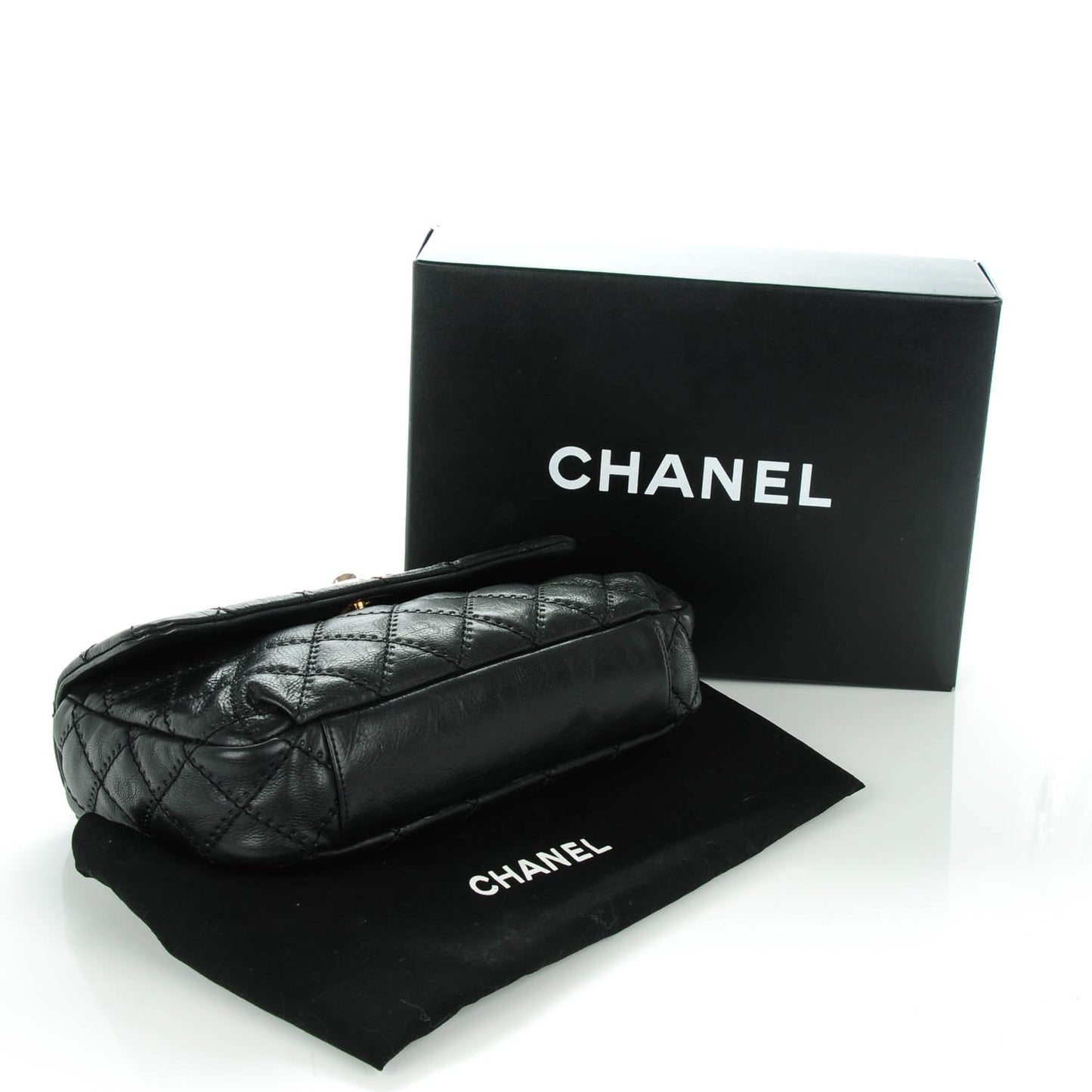 Calfskin Quilted Retro Chain Flap Black
