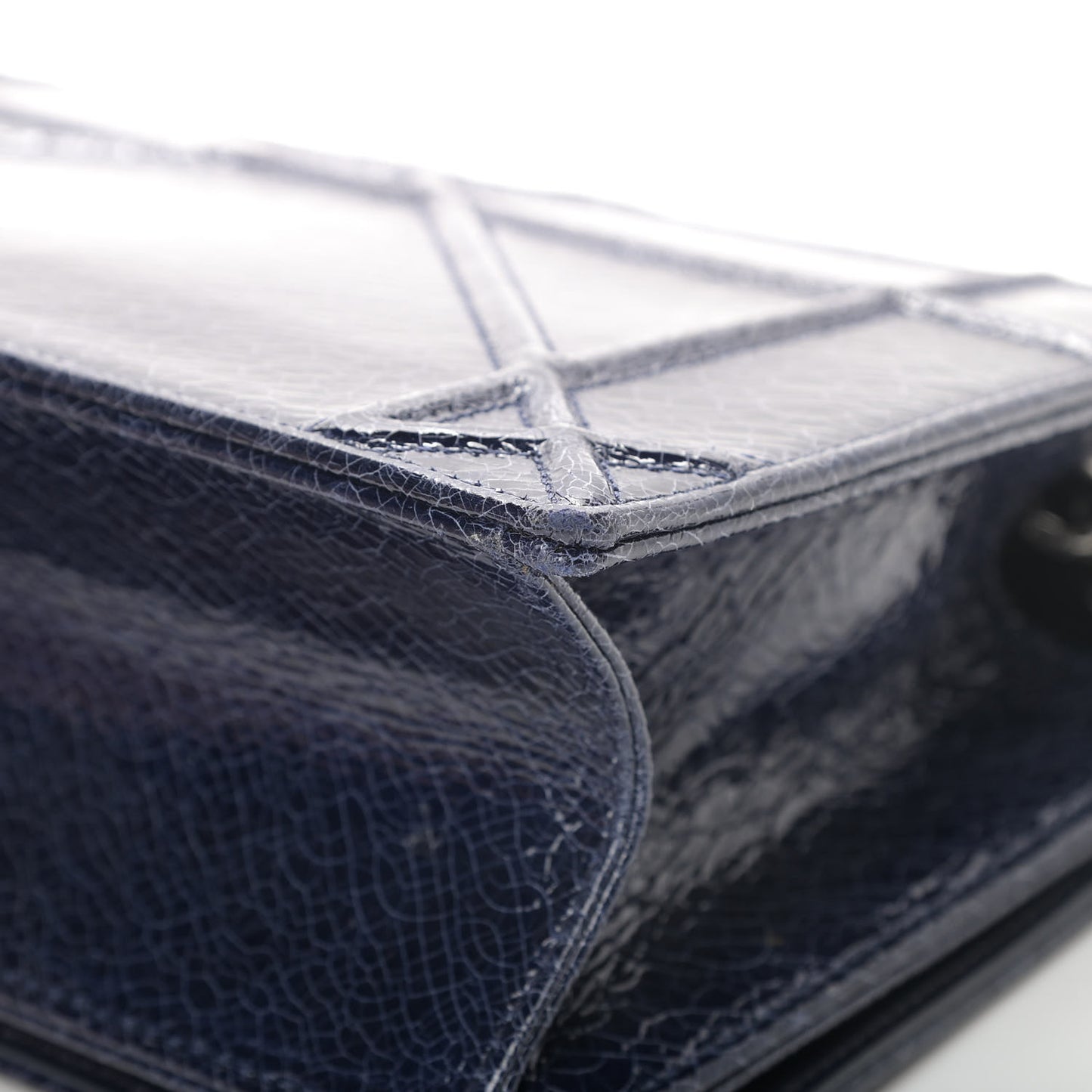 Crackled Deerskin Medium Diorama Flap Bag Navy