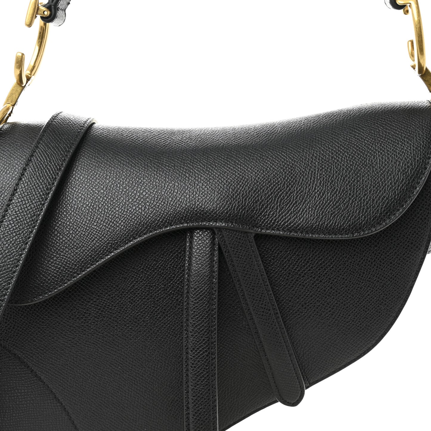 Grained Calfskin Saddle Bag With Strap Black