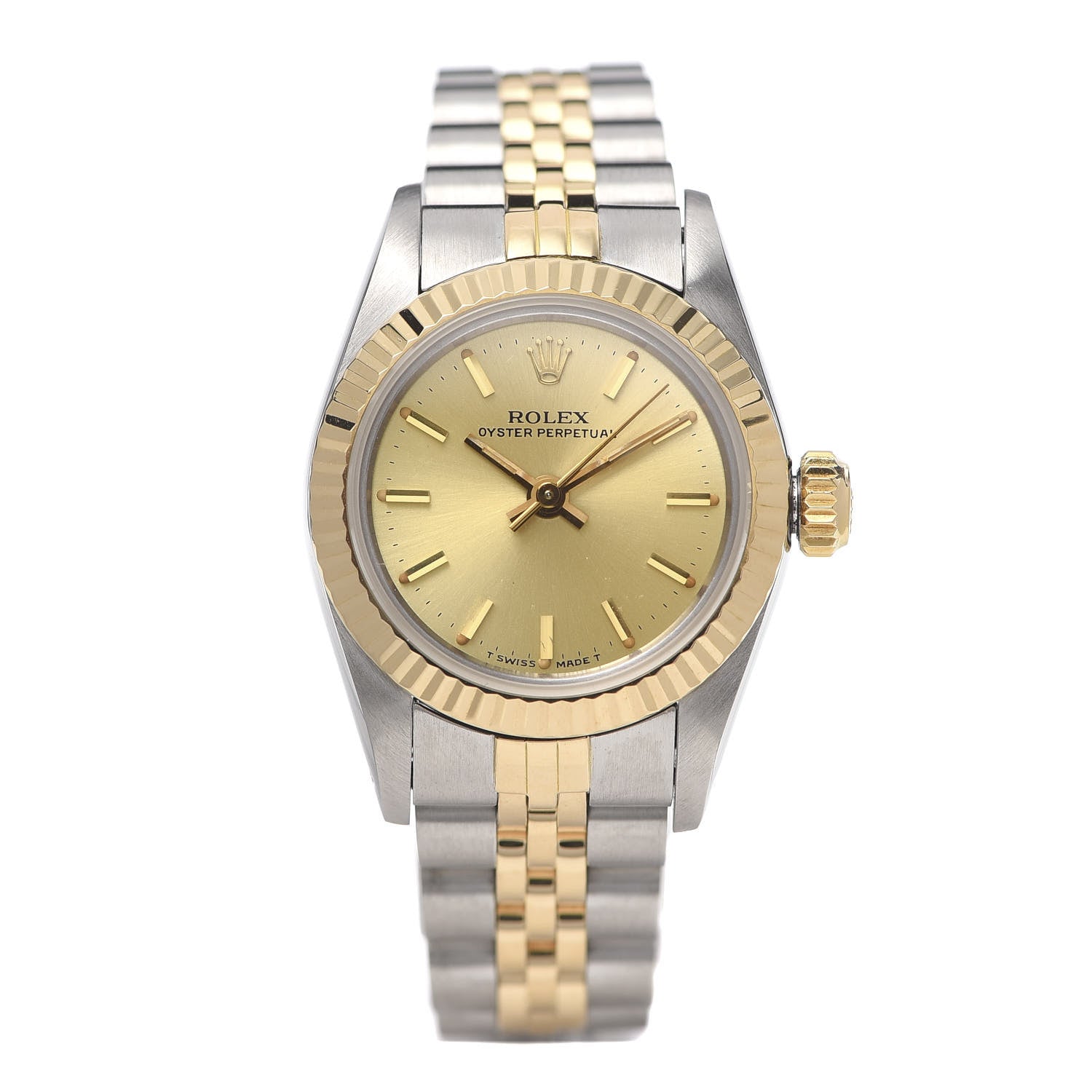 Rolex Stainless Steel 18K Yellow Gold 26mm Oyster Perpetual Watch Champagne 69173 1 of 8