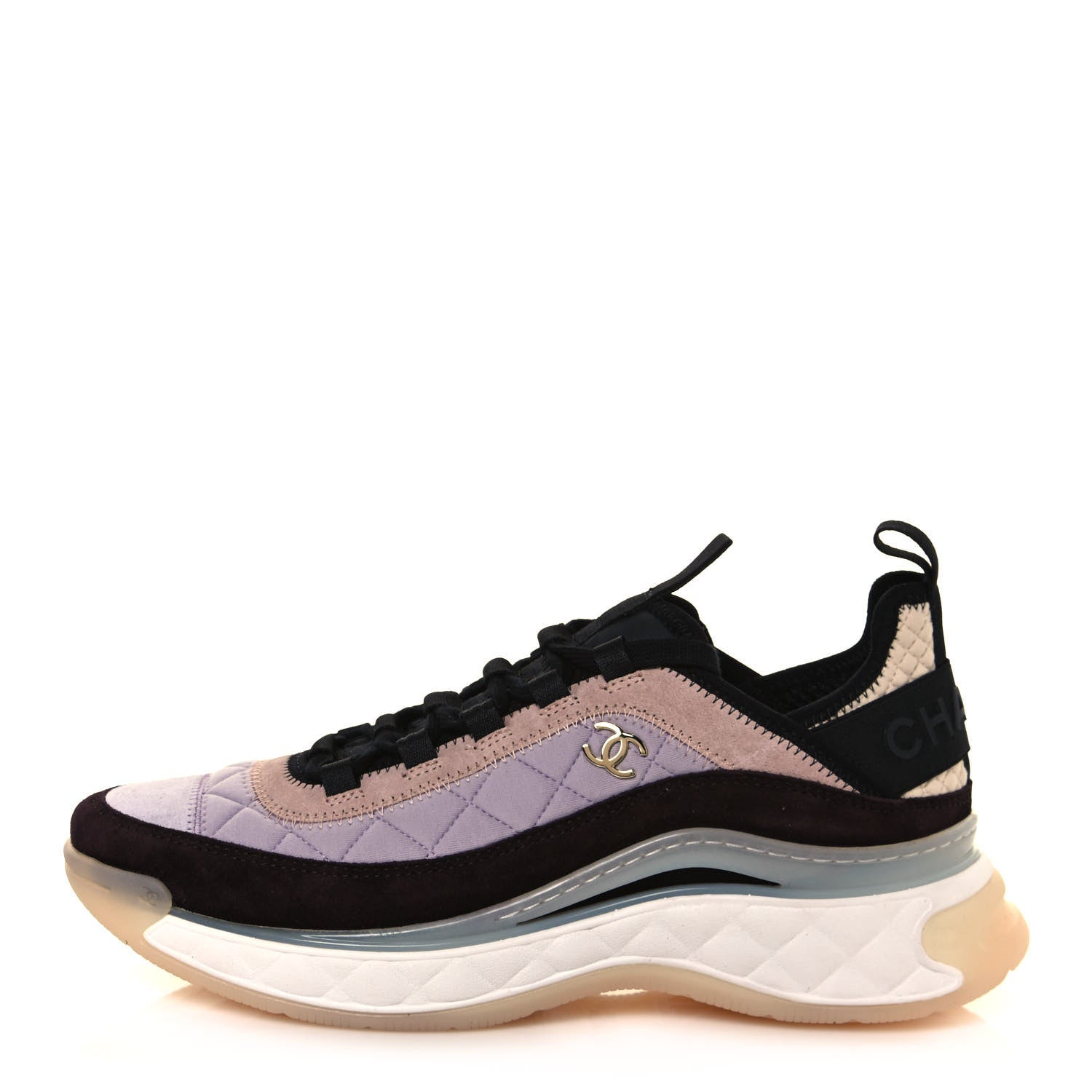 Chanel Velvet Calfskin Mixed Fibers CC Sneakers 40 Light Purple Beige 1 of 8