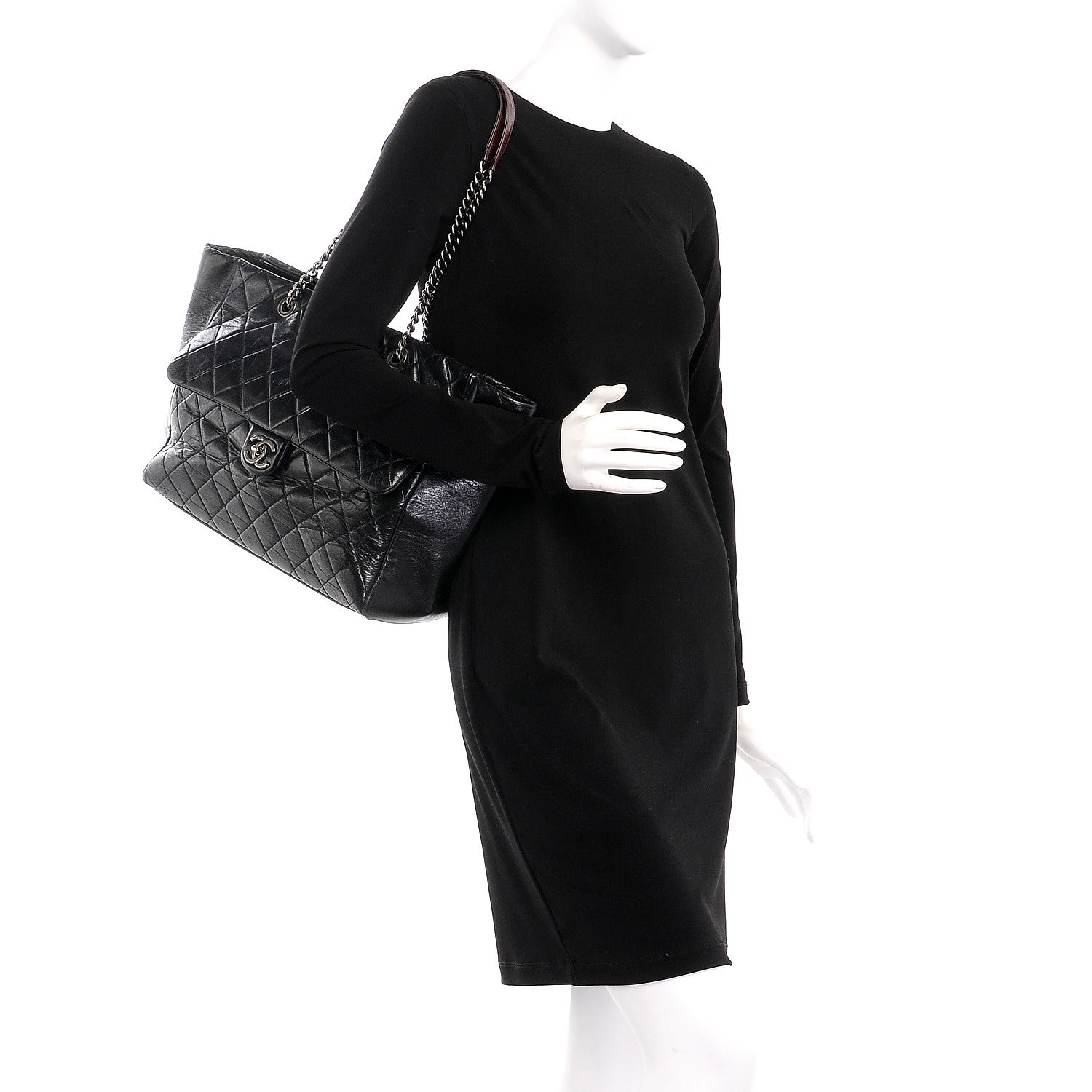 Chanel Glazed Calfskin Quilted Large Duo Color Tote Black 2 of 13