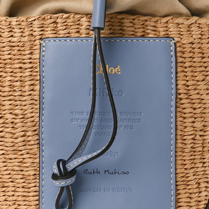 Chloe X MIFUKO Raffia Calfskin Basket Shoulder Bag Blue 8 of 10