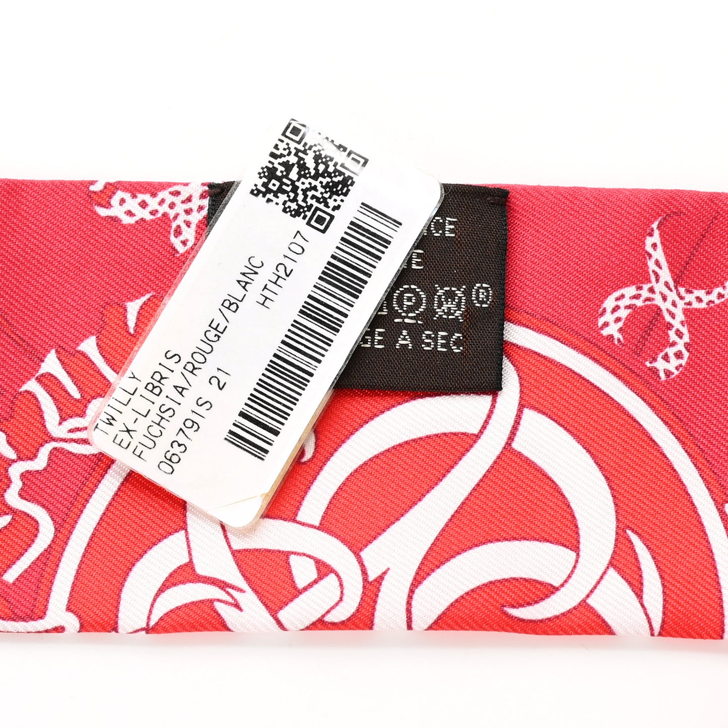 Silk Ex-Libris Twilly Fuchsia Rouge White
