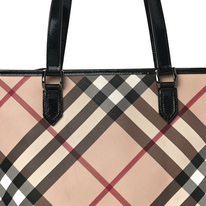 Burberry Patent Trim Nova Check Medium Shopper Tote Black 6 of 8