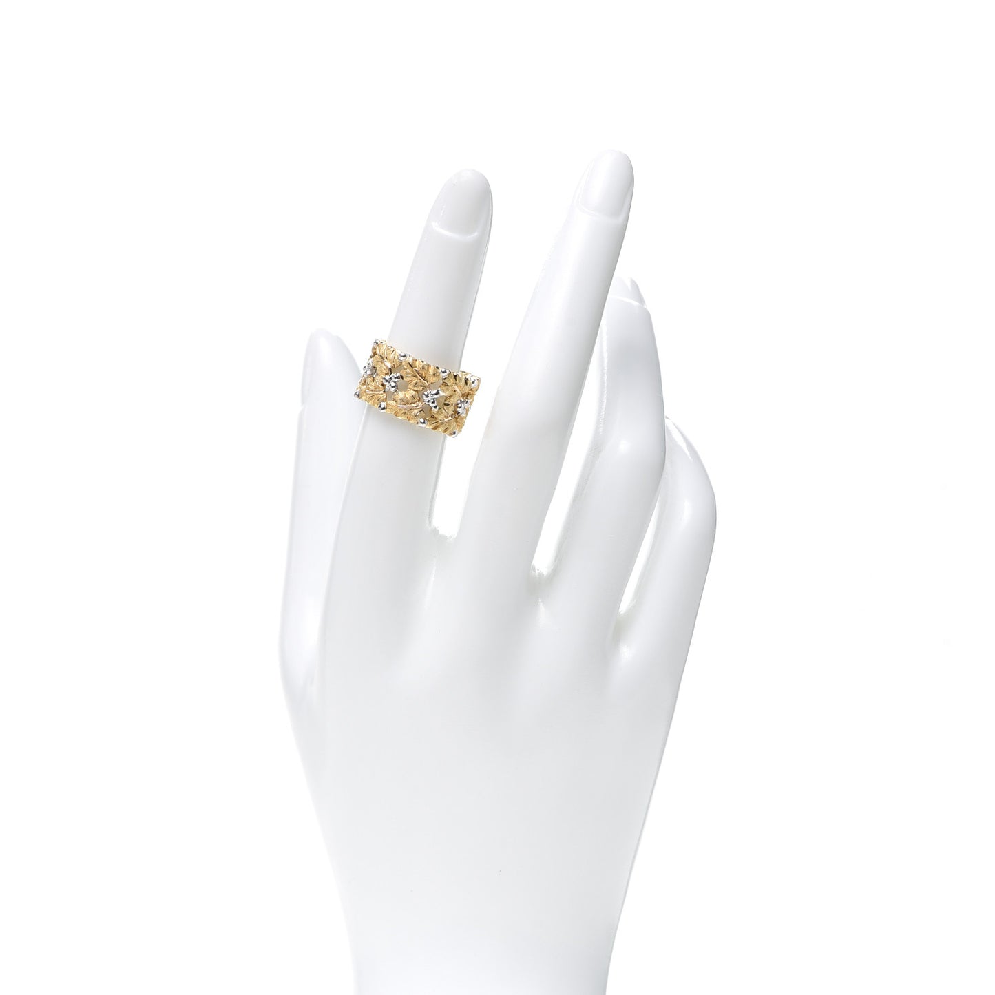 18K Yellow White Gold Leaf Band Ring 52 6